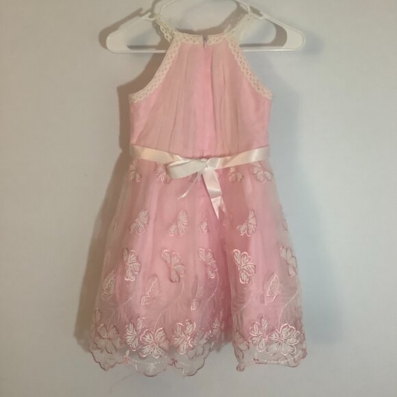 Girls Fancy Party Dress Pink Layered Size 8 Twirl Worthy Butterfly Accents - Picture 2 of 10